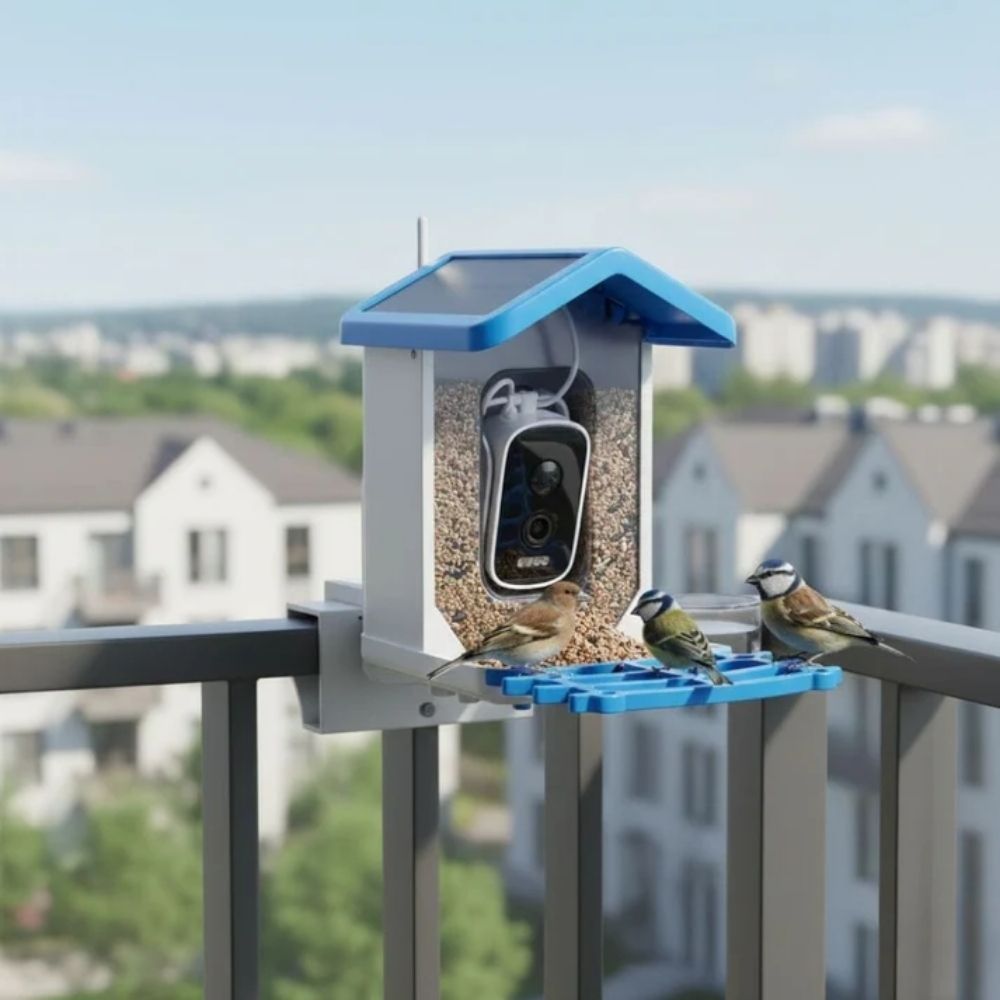 Mangeoire oiseaux balcon fixée solidement sur une rambarde avec système étau