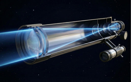 Schéma expliquant comment fonctionne une lunette astronomique et la réfraction